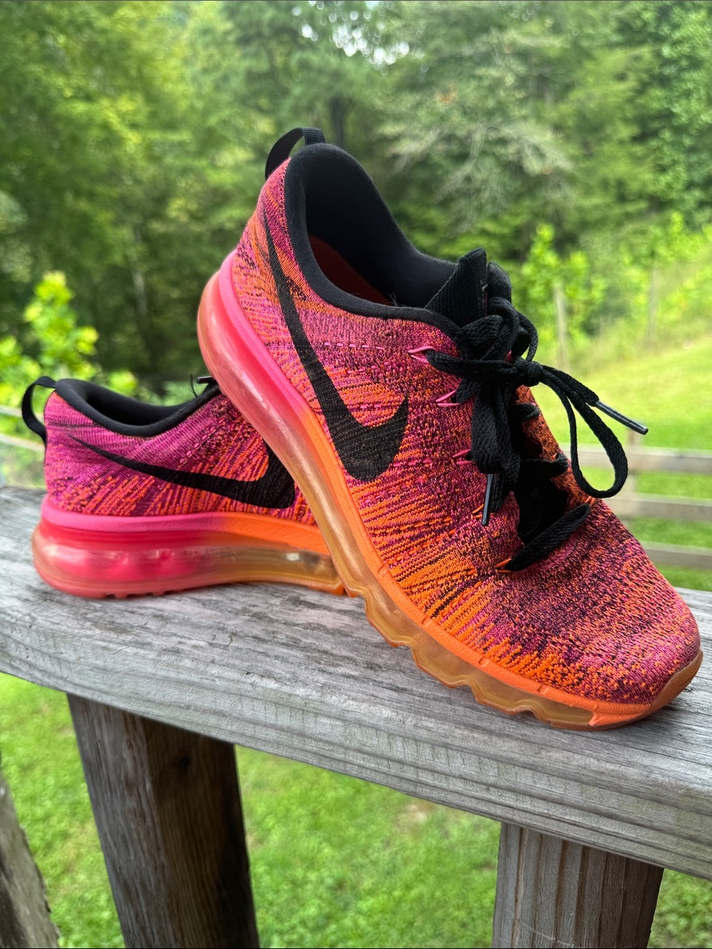 Nike Women's Flyknit Running Shoes - Pink, Orange, Black